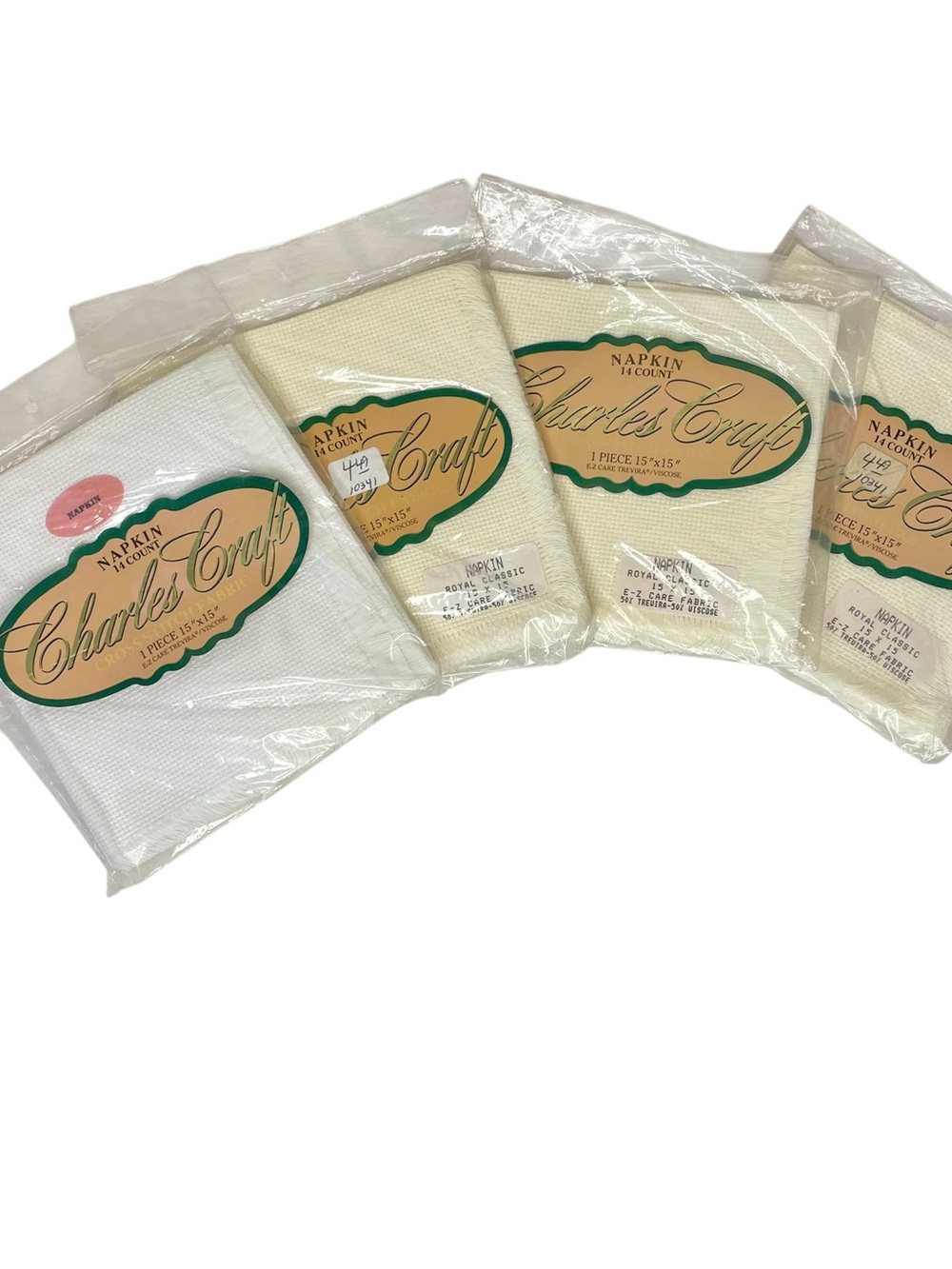 Charles Craft Cross Stitch Fabric Napkin Lot 14 Ct 15 x 15 Vtg New White Ivory